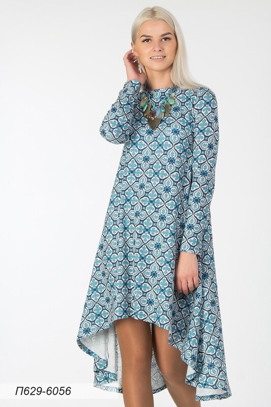 Платье 629 тр-ж Палермо молочно-голубой Орнамент