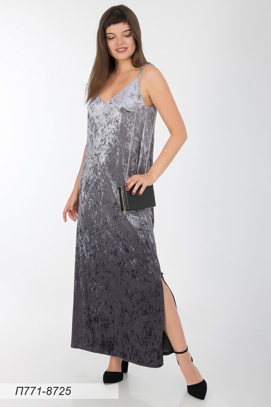 Платье 771 велюр коричн-серый градиент