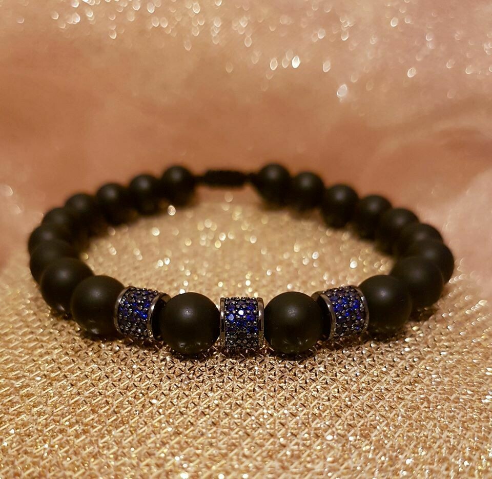 Bratara din lava vulcanica, Agat, 3 rhinestones