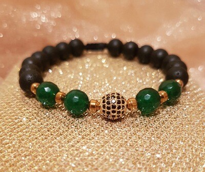 Bratara din lava vulcanica, Jad, Hematit, sfera aurie