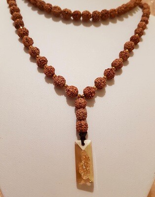 Mala cu 108 Rudraksha, Hematit si cristal Swarovski (colierul are 61 cm)
