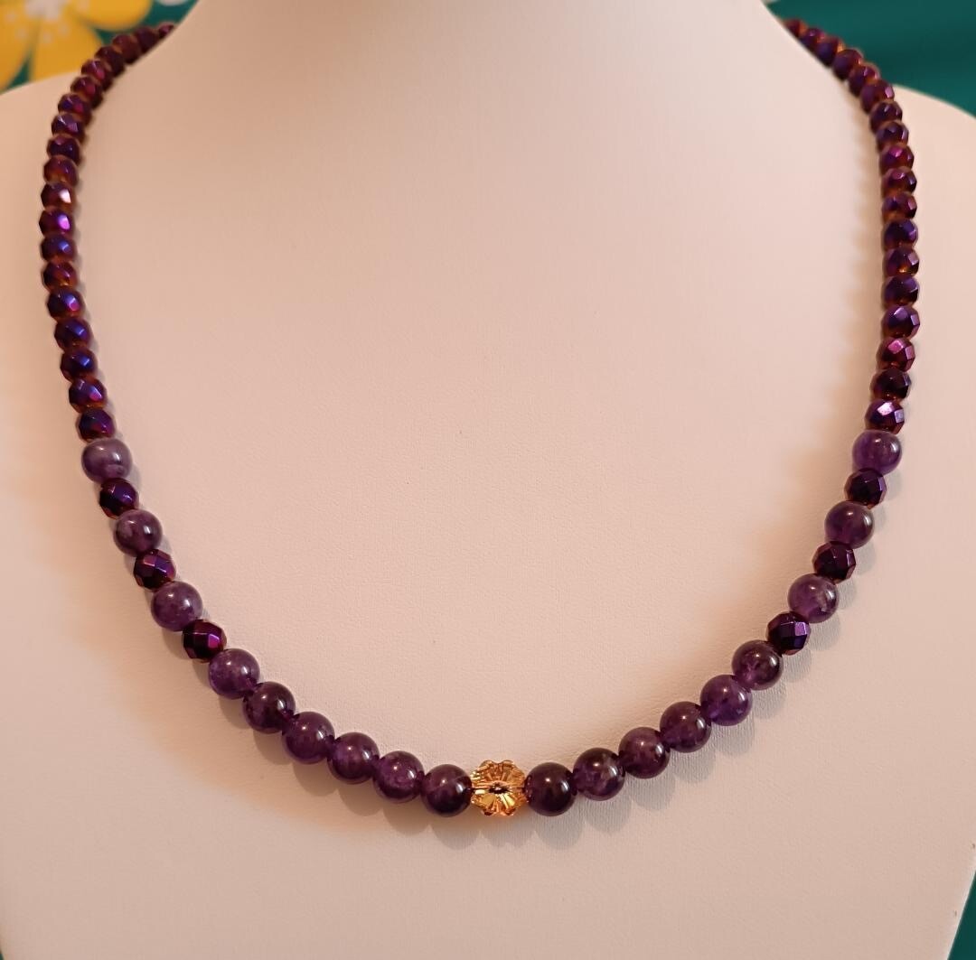 Colier Vadis din Hematit, Ametist si cristal Swarovski