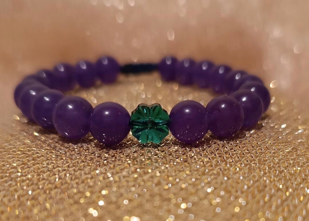 Bratara din Jad si cristal trifoi cu patru foi Swarovski
