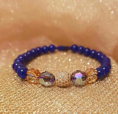 Bratara din Agat, 4 cristale Swarovski si sfera aurie
