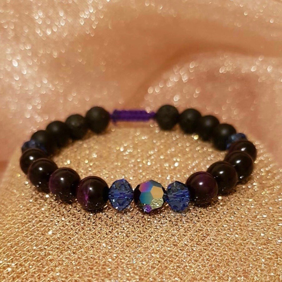 Bratara din lava vulcanica, Ametist si cristal Swarovski