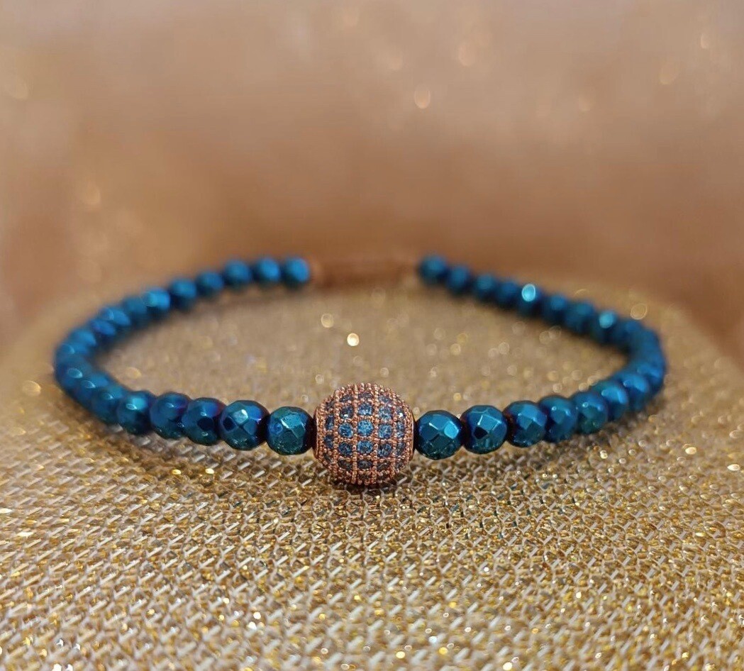 Bratara din Hematit, sfera aurie