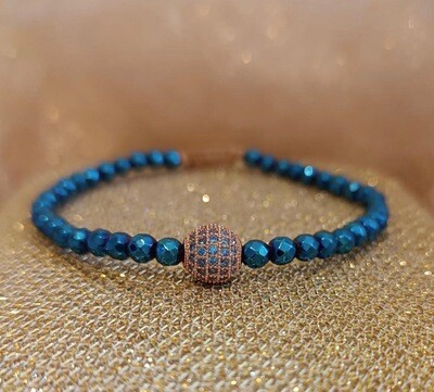 Bratara din Hematit, sfera aurie