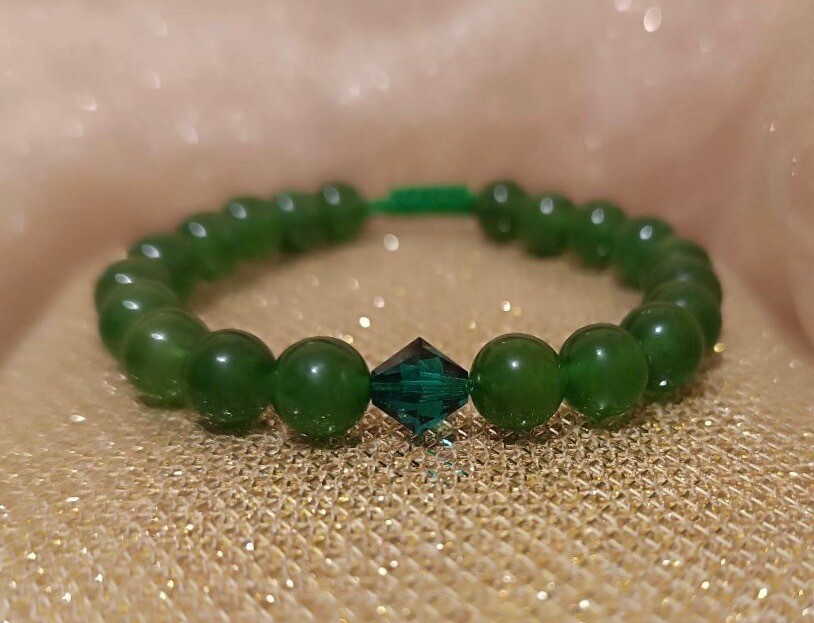 Bratara din Jad cu cristal biconic verde Swarovski