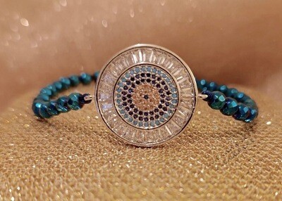 Bratara din Hematit cu rhinestone mandala cu pietre de zirconiu