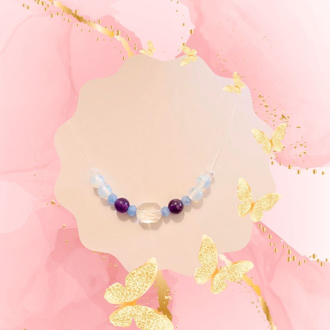 Colier fir transparent cu pietre semipretioase si cristal Swarovski
