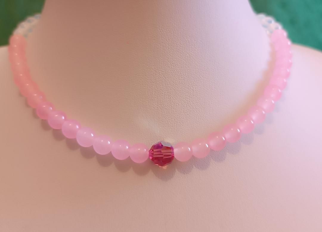 Colier din Cuart, Piatra Lunii si cristal multifatetat Swarovski