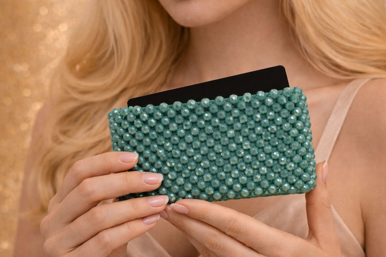 Port-card din cristale electroplacate turcoaz