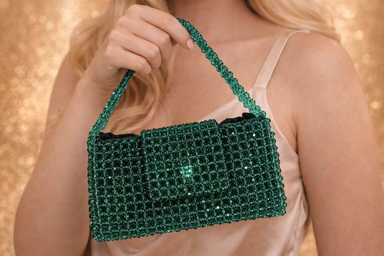 Geanta din cristale verzi (peste 700 cristale)