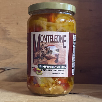 Monteleone Mild Italian Peppers In Oil (With Garlic + Herbs) (15oz)
