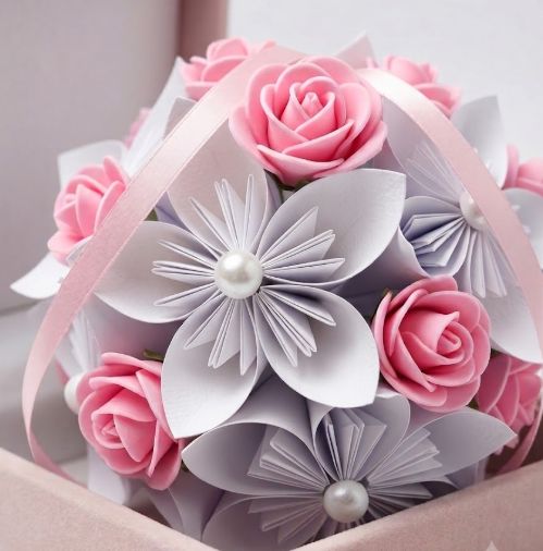 Bouquet de 6 fleurs Kusudama en origami – Fait main