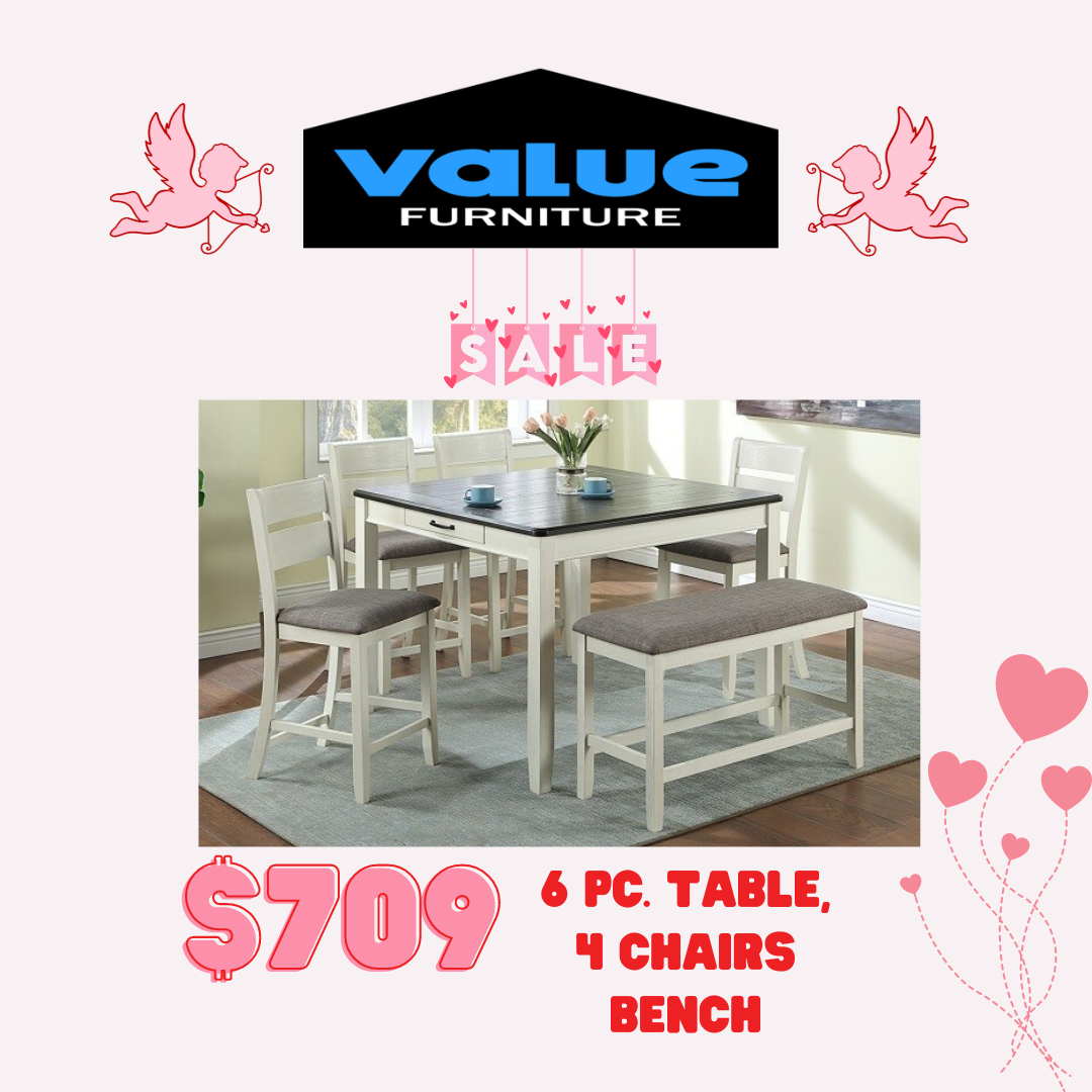 Dakota Counter Height Dining Set, Includes: Table, 4 Chairs &amp; 1 bench