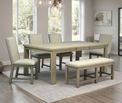 Beige Table 4 chairs and bench