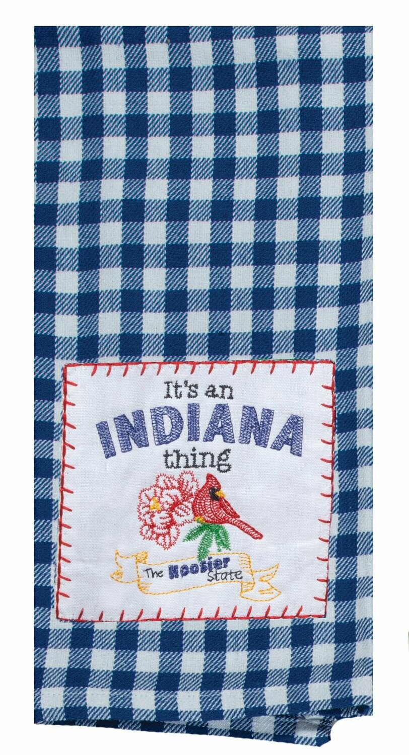 STATE THING INDIANA EMBROIDERED TEA TOWEL