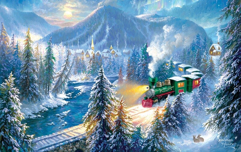 Mountain Christmas Train Puzzle 500