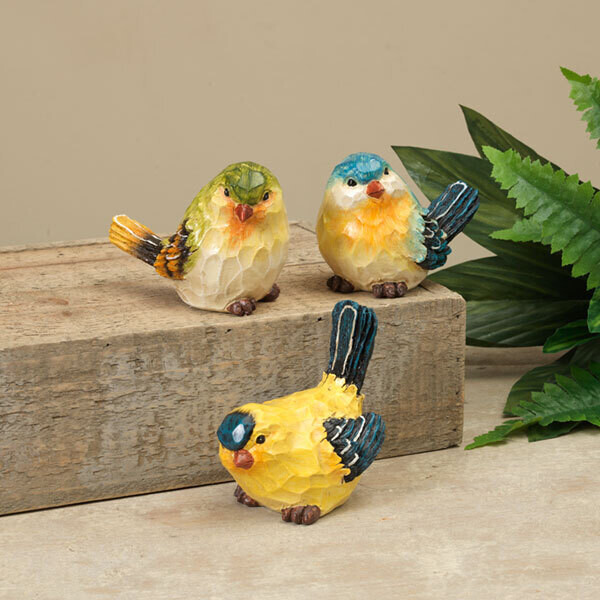 4"L Resin Bird Figurine, 3 Asst