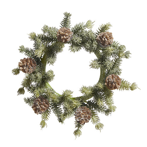 7" Iced Pine Mini Wreath-Candle Ring
