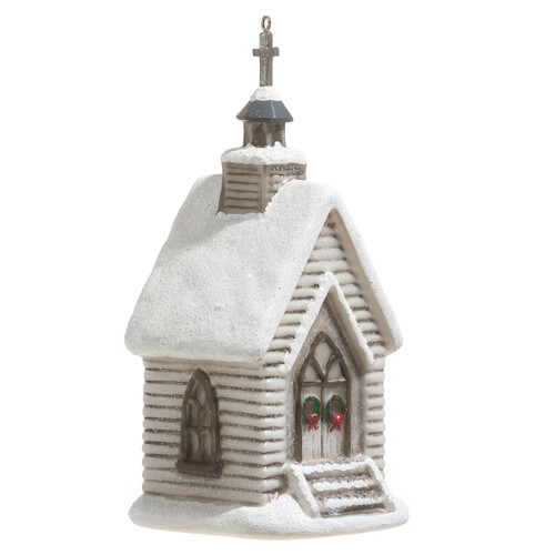 5.75" Snowy Church Ornament