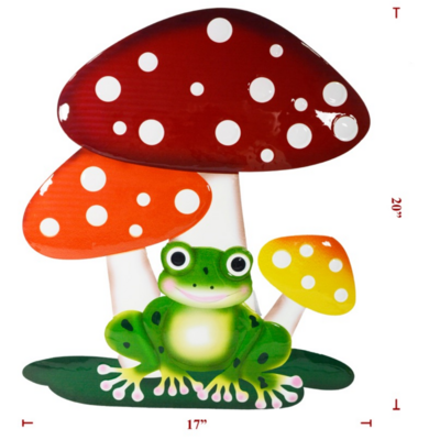 Metal Frog Sitter w/ 3 Mushrooms