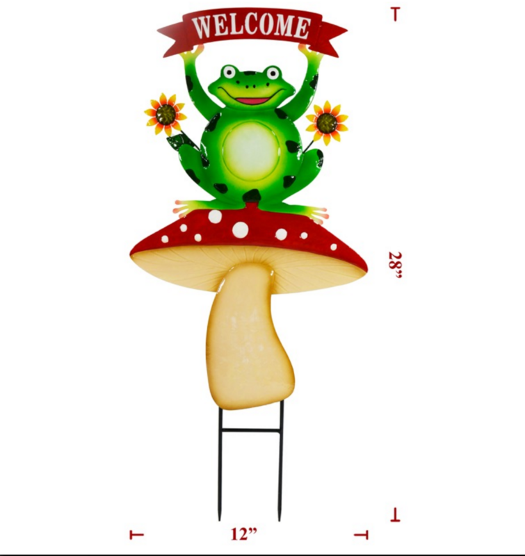 Metal Frog Sitting on Mushroom On Poles