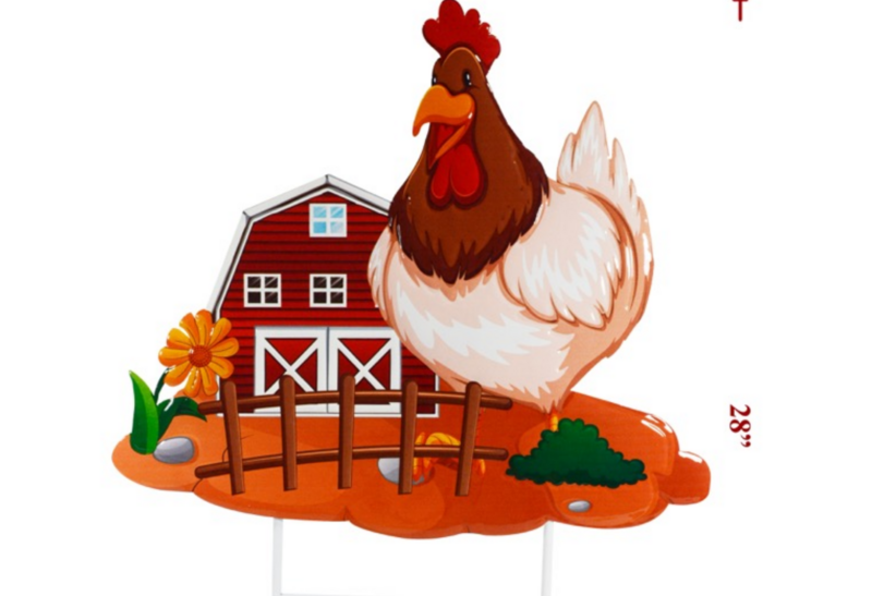 Metal Rooster W/ Fence