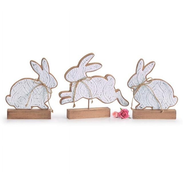Embossed Bunny on Wood Base