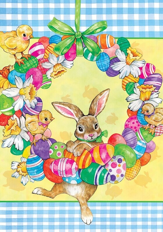 Bunny Wreath Blue Check Flag