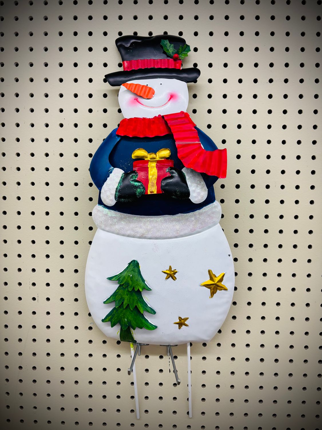 Metal Snowman w/ Tree On Pole