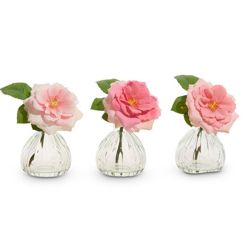 6.5" Pink Rose Stem in Glass Vase