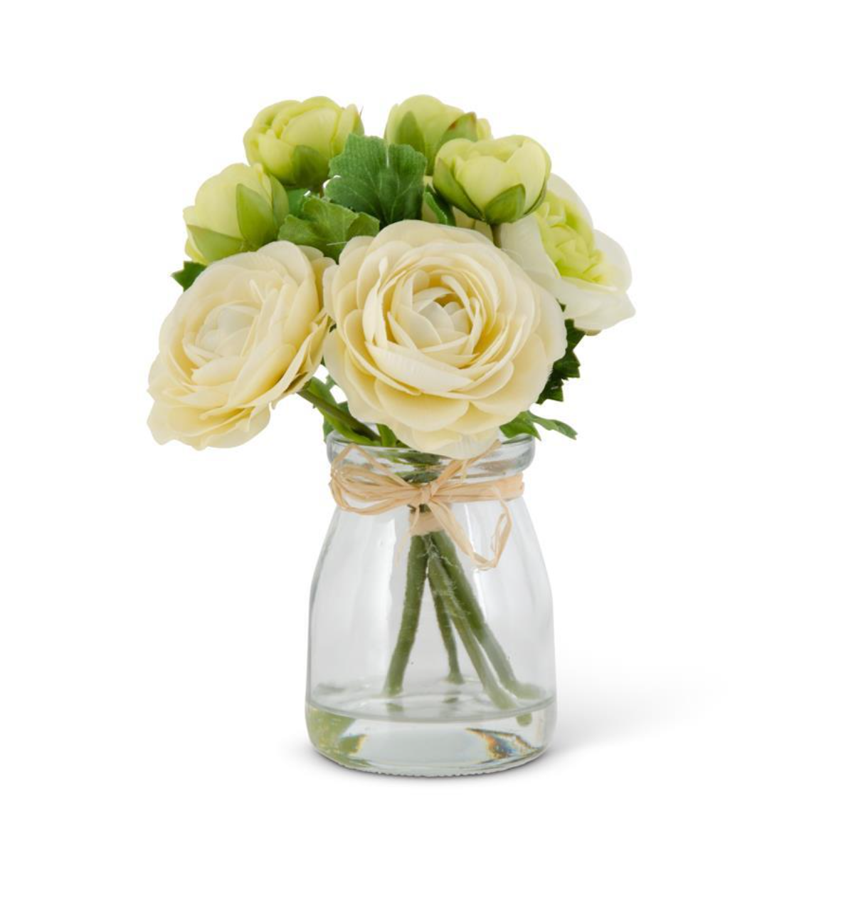 6.75" White Ranunculus Bouquet in Glass Vase