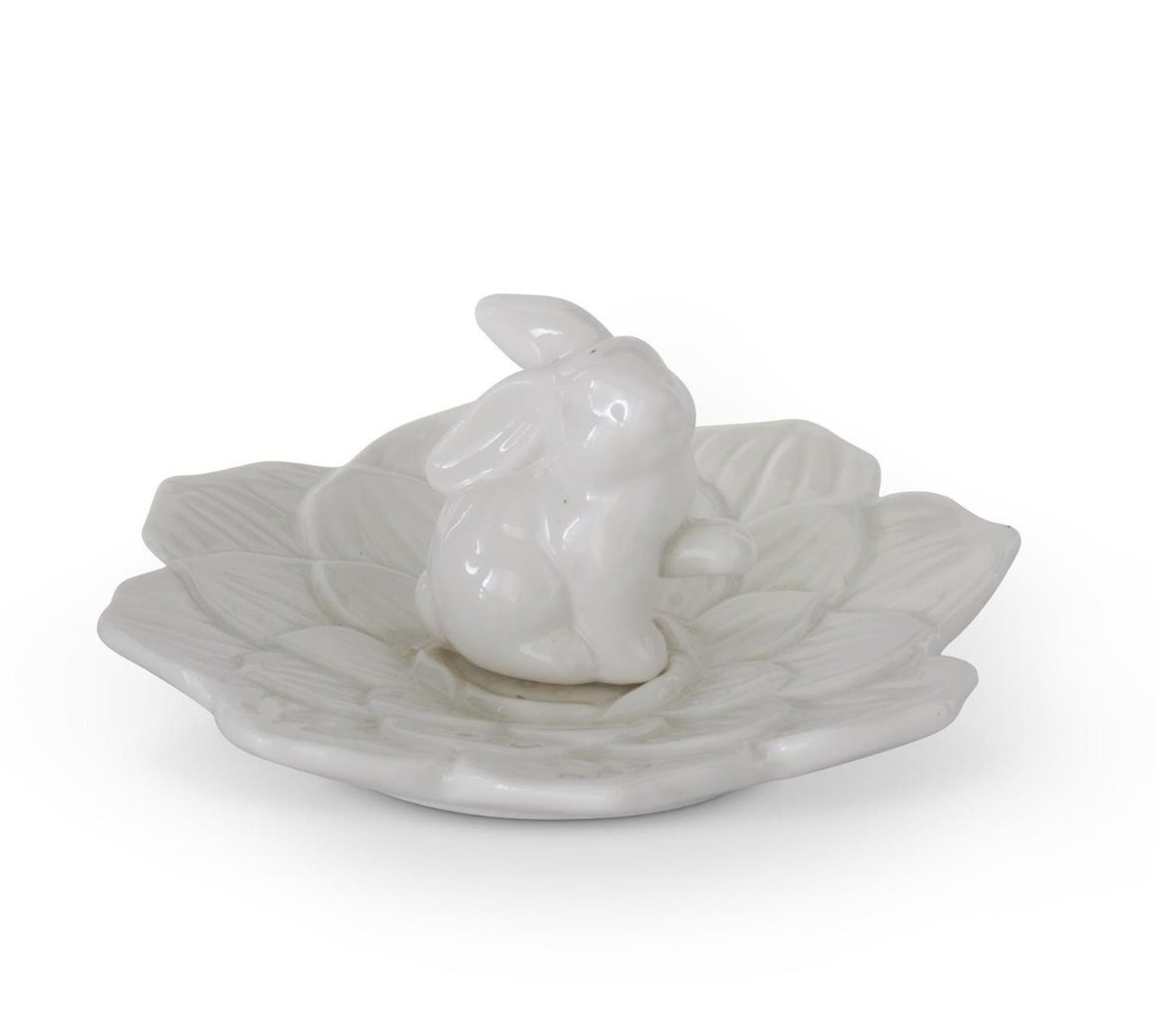 5.75 Inch White Ceramic Rabbit Flower Dish