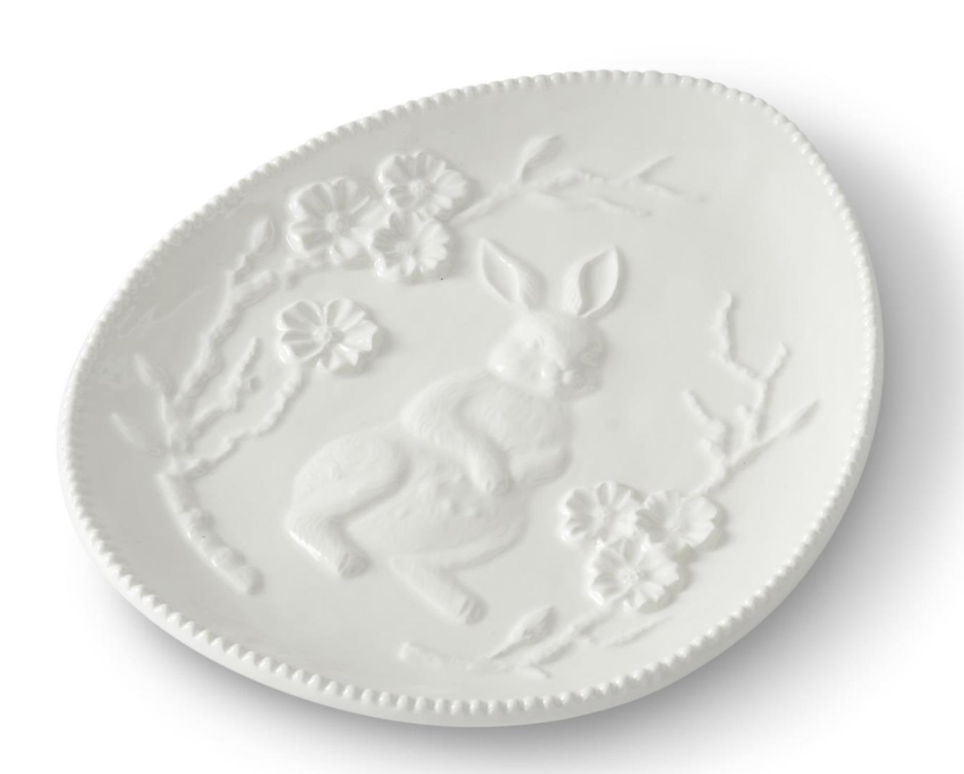8.75 Inch White Ceramic Easter Bunny Embossed Egg Plate