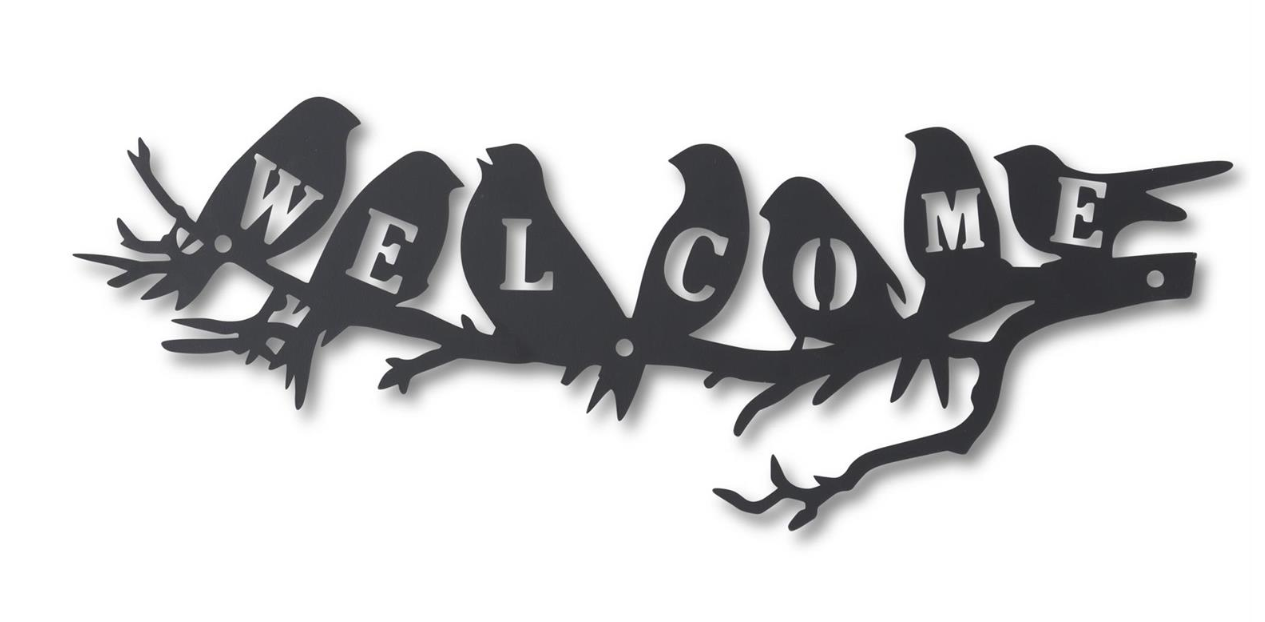 22.25 Inch Black Metal WELCOME Bird Cutout Sign