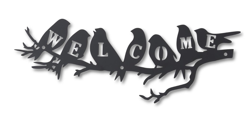 22.25 Inch Black Metal WELCOME Bird Cutout Sign