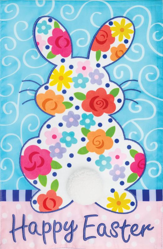 Floral Bunny Applique Flag