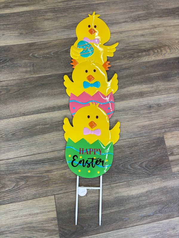 Metal Easter Chicks On Pole