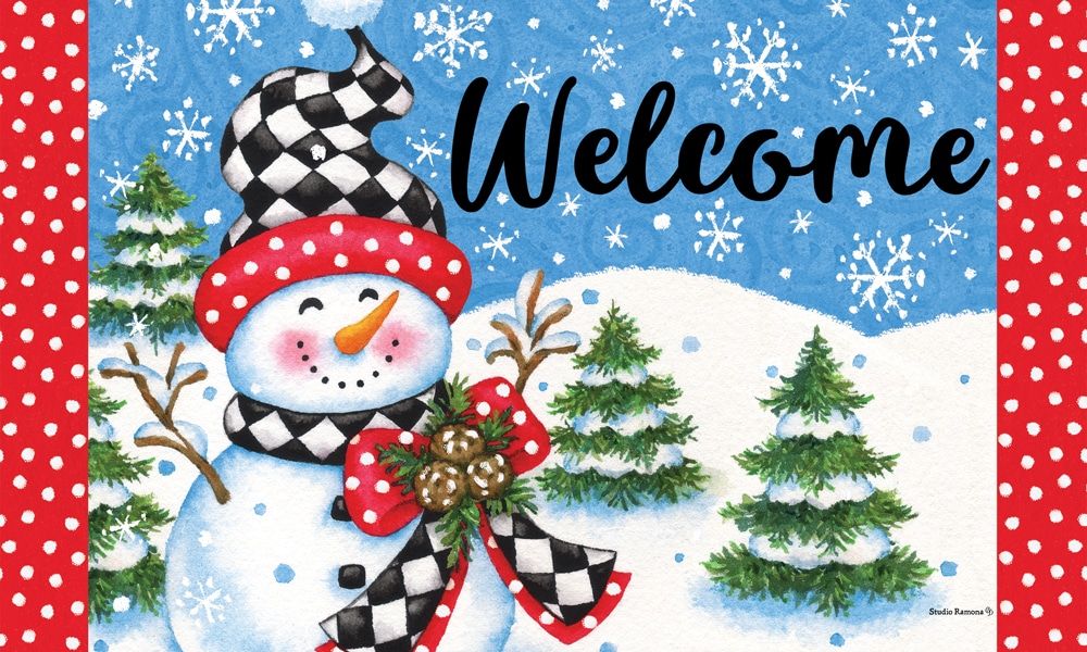 Checkered Snowman Mat