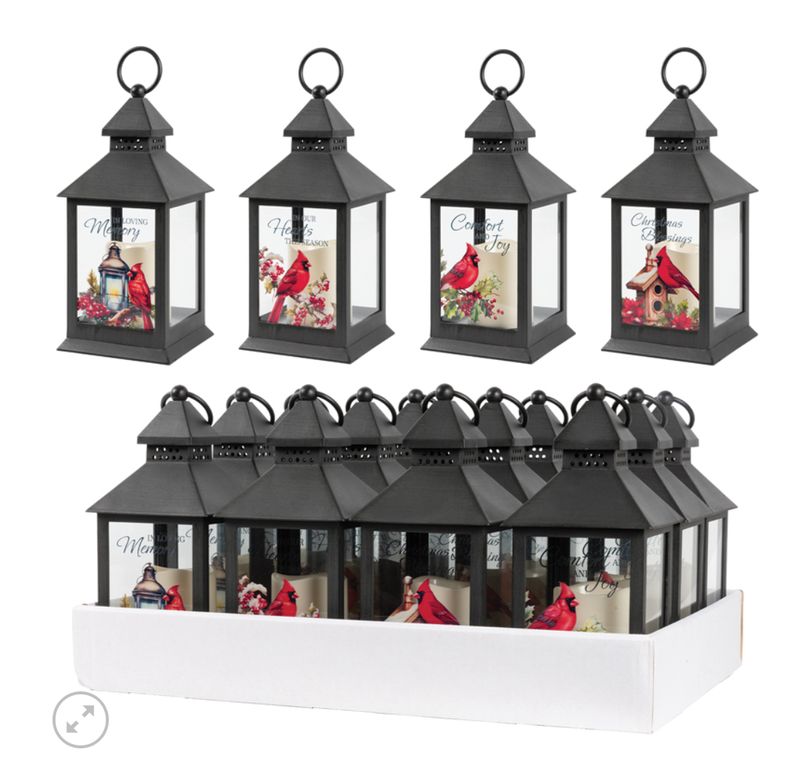 Christmas Cardinal Lanterns - asst