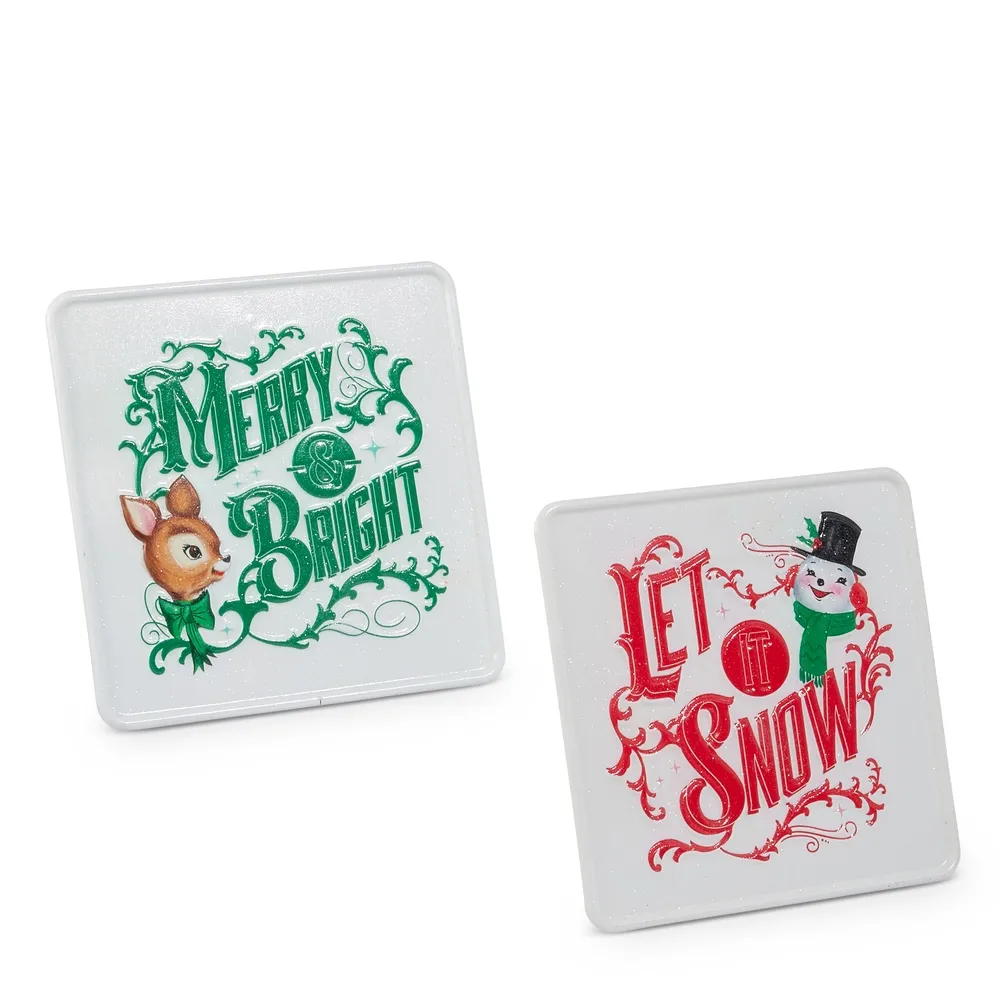 8" Sparkle Holiday Sign - 2 asst