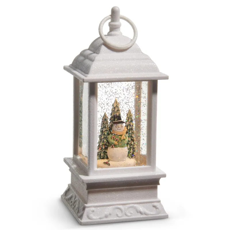 9.5" Woodland Snowman Lighted Water Lantern