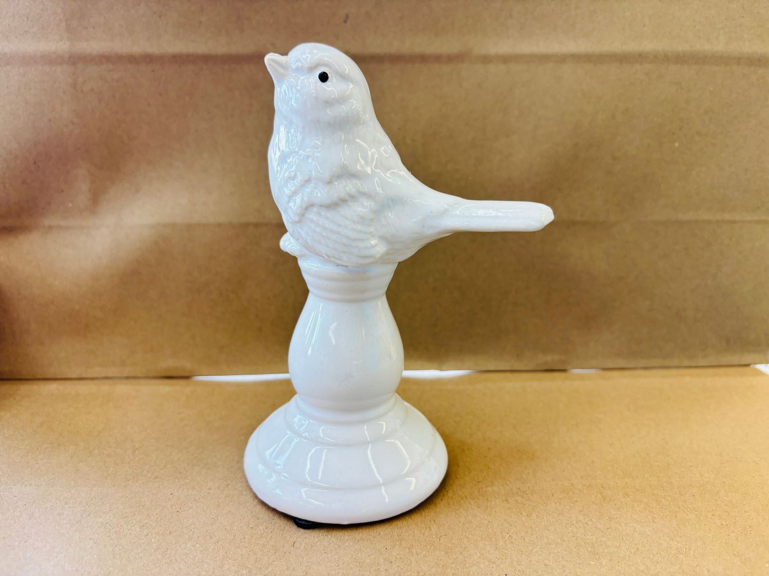 Cream Ceramic Bird on Pedestal
