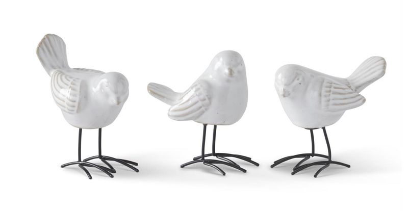 3.5 Inch White Ceramic Birds w/Metal Feet