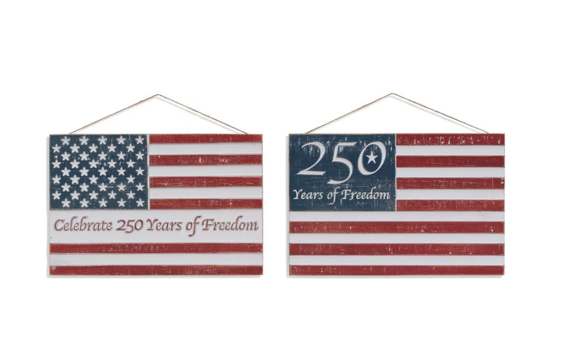 14.96"L Wood Engraved Americana Flag Wall Decor