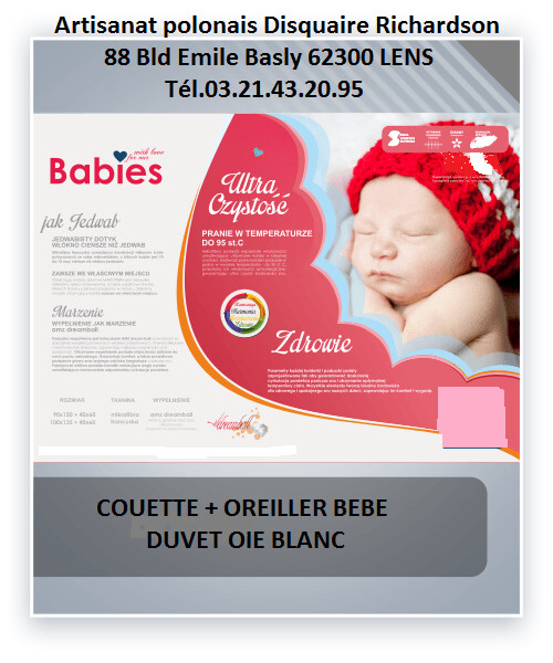 COUETTE  BÉBÉ 100 X 135 en DUVET OIE 600 gr.