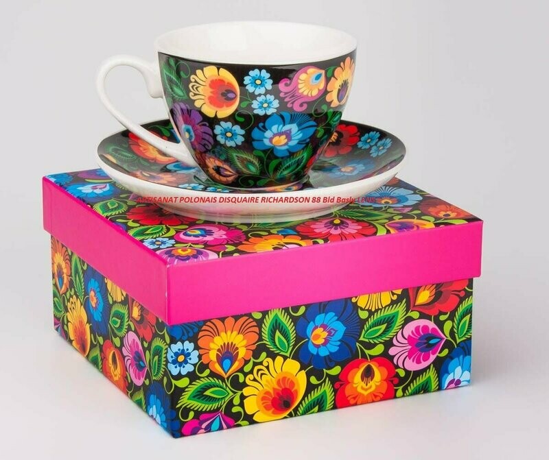Mug Tasse avec sous tasse folk Łowicz en coffret