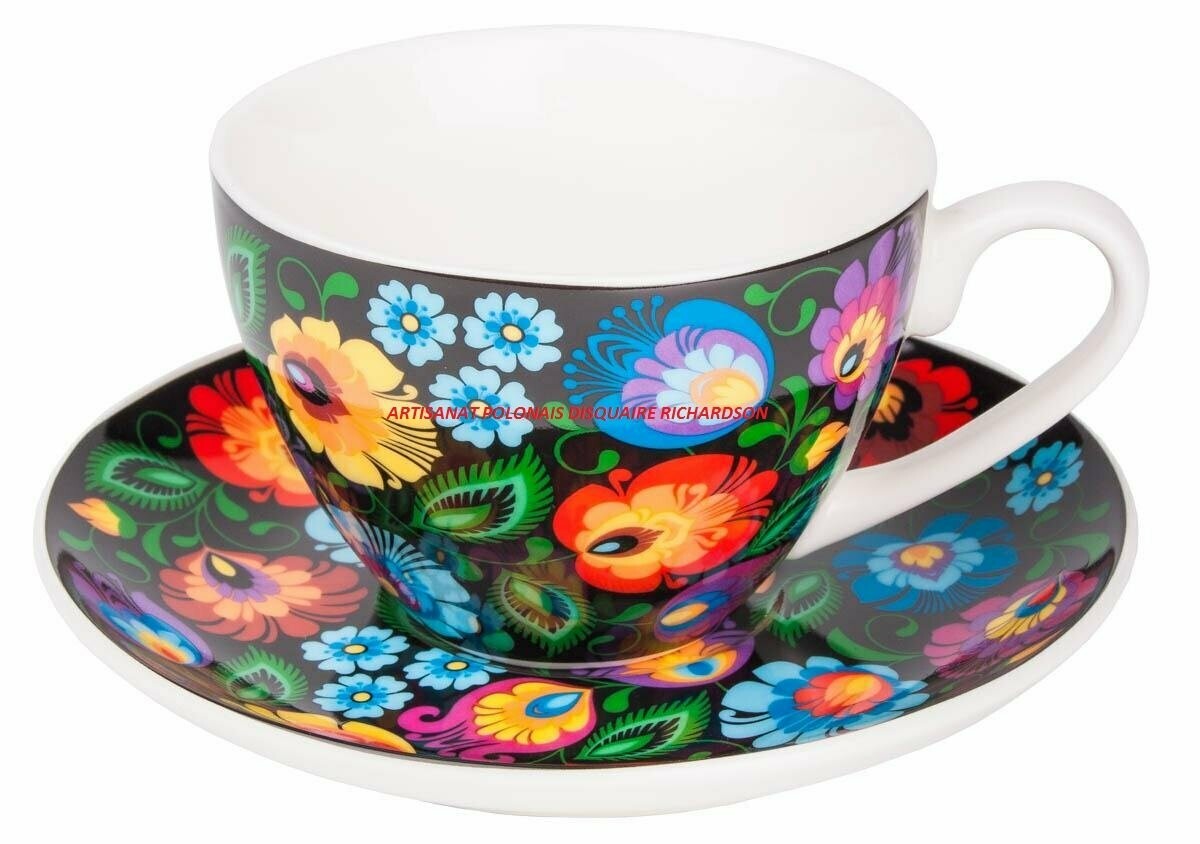 Mug Tasse avec sous tasse folk Łowicz en coffret